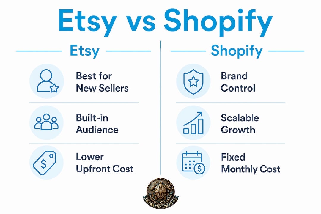 Infographic showing Etsy and Shopify comparison categories