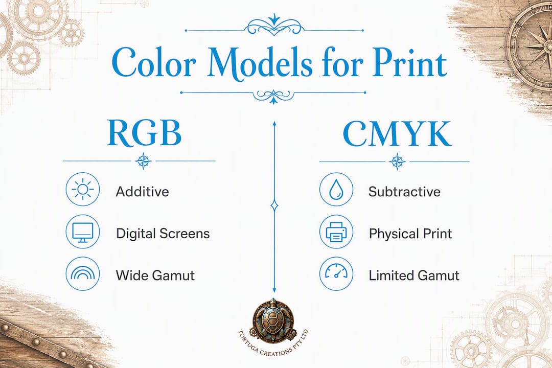 Infographic comparing RGB and CMYK color models for printing