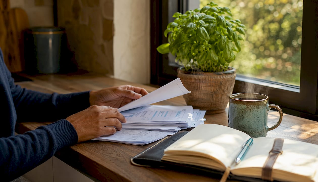 Hands holding income proof documents at desk
