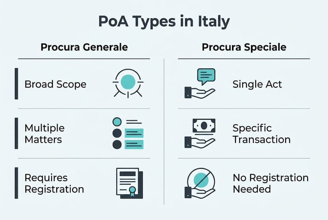 Infographic comparing two Italian Power of Attorney types
