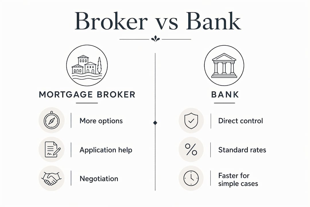 Infographic comparing mortgage broker and bank features
