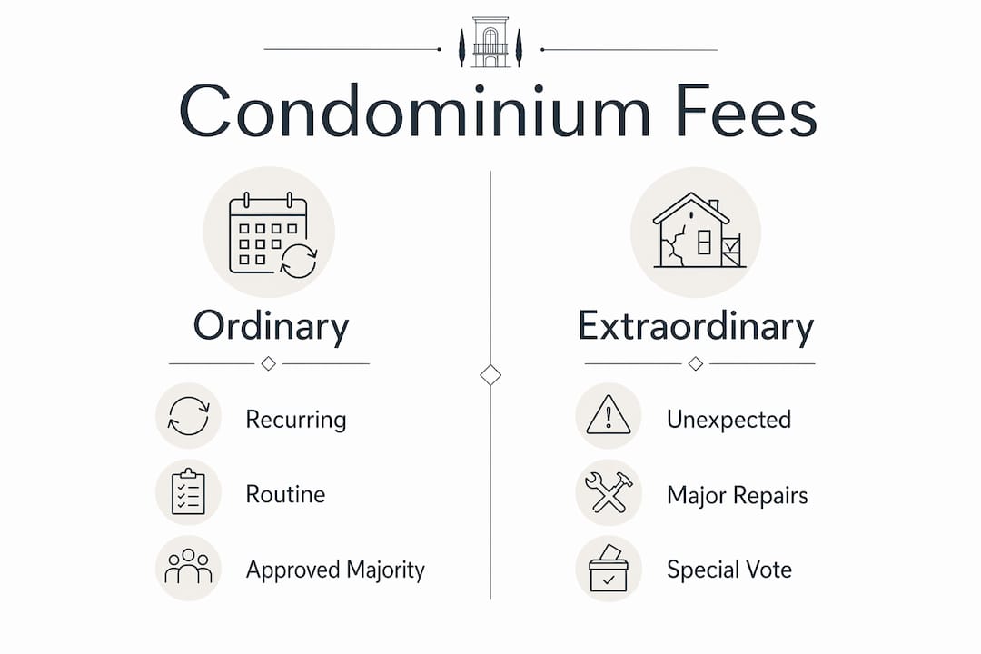 Infographic comparing ordinary and extraordinary condominium fees