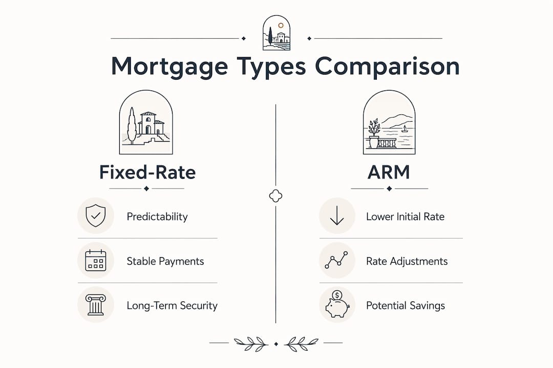 Infographic comparing fixed-rate and ARM mortgage features
