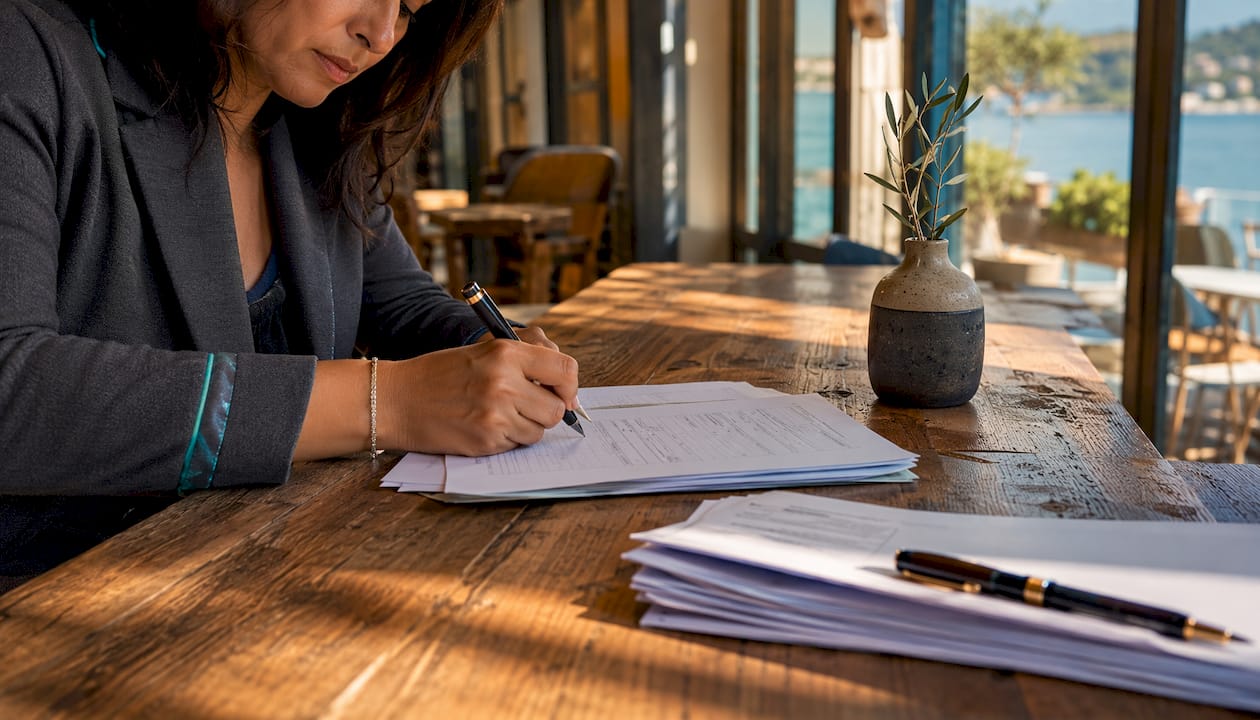 Hands completing Italian investment forms