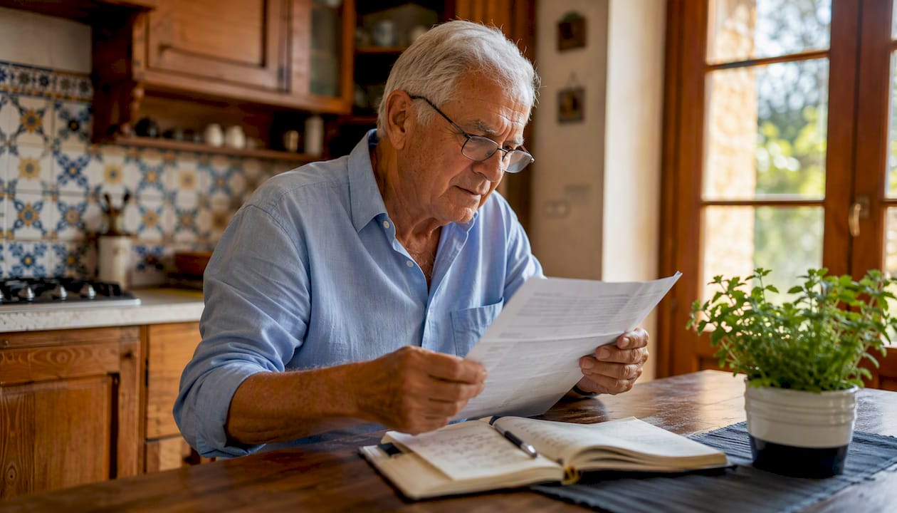 Senior man managing IMU payment and receipts