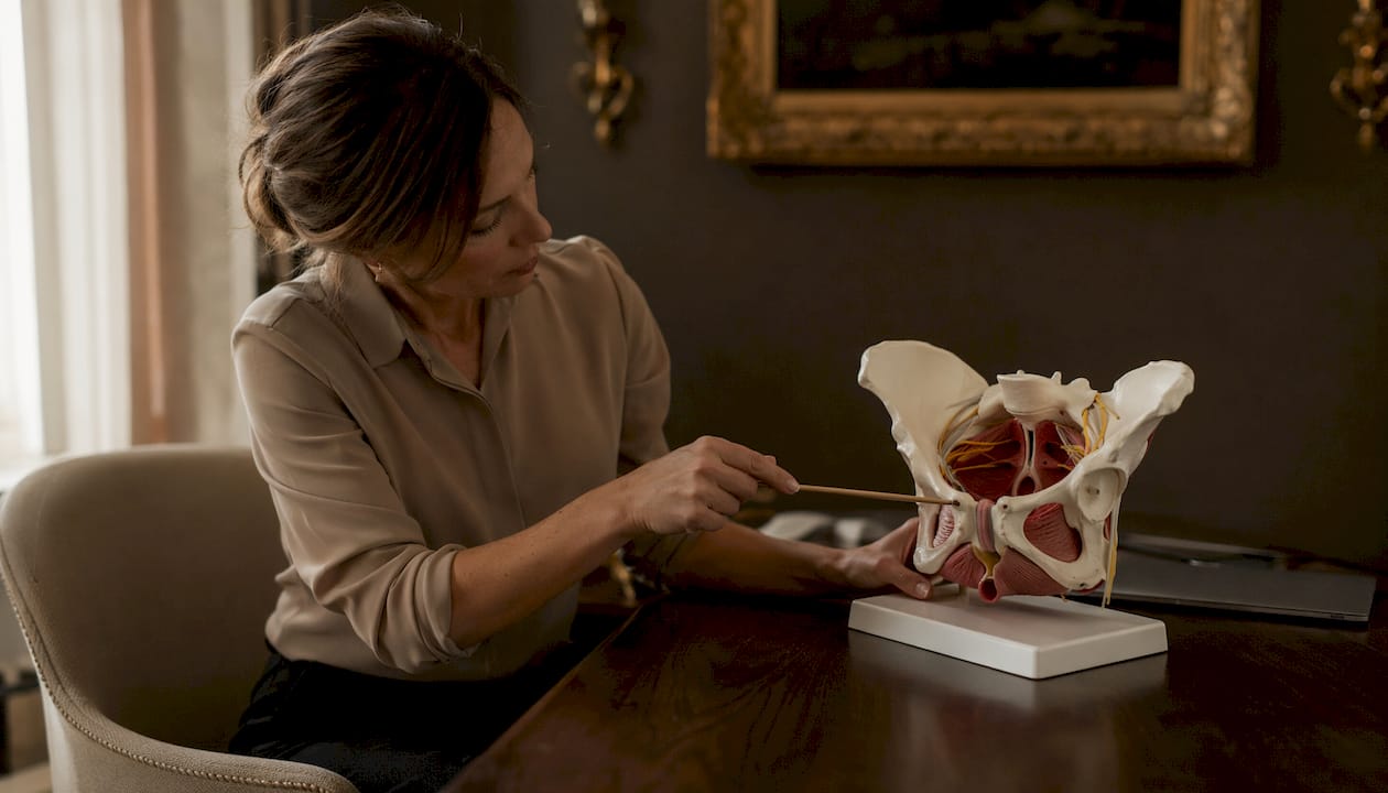 Close-up anatomical model of pelvic muscles