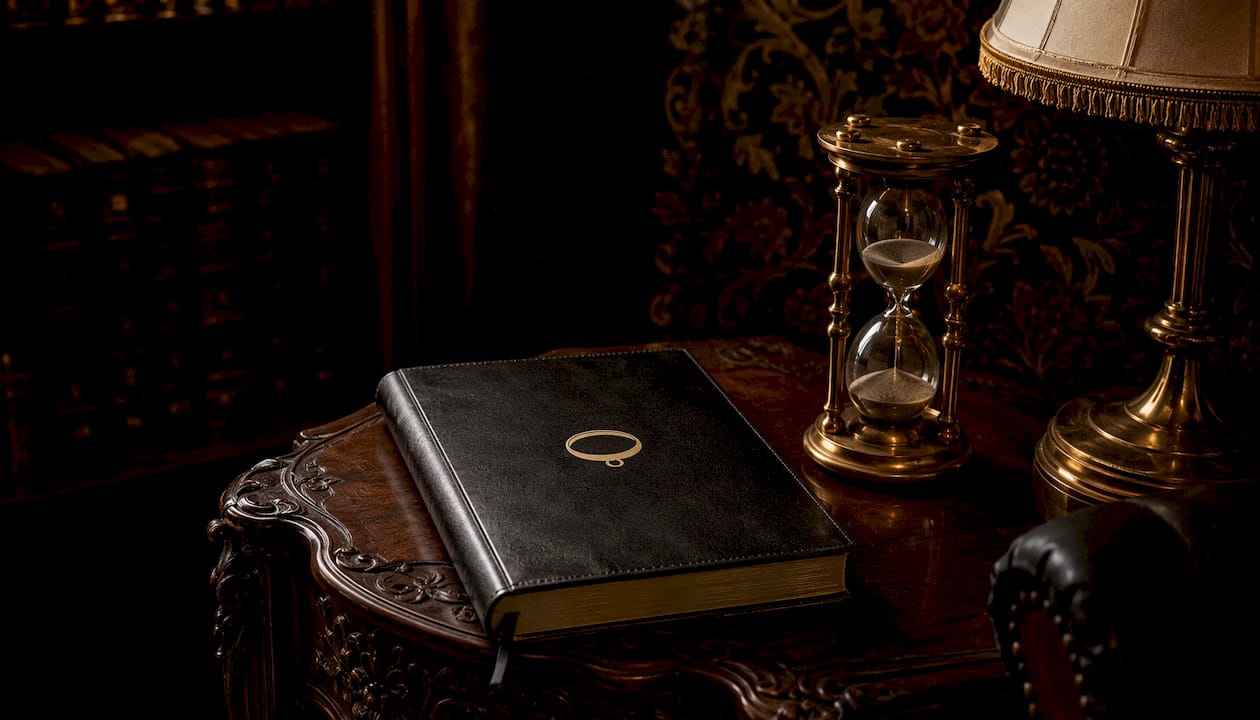Close-up of discipline rules book and candle in dark luxury bedroom