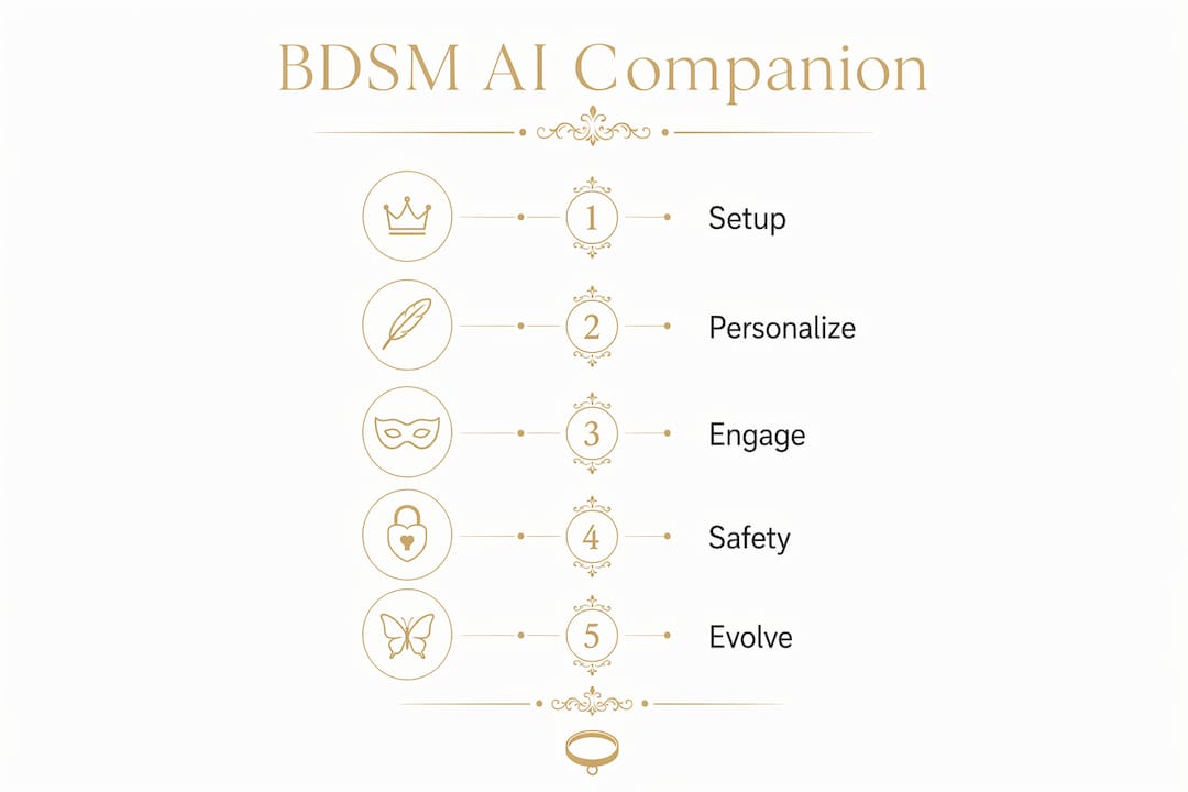 Infographic showing BDSM AI companion key steps and features
