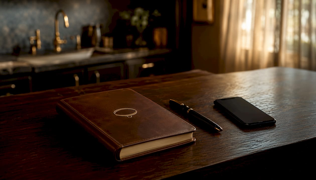 Close-up of consent document and dark phone on wood desk