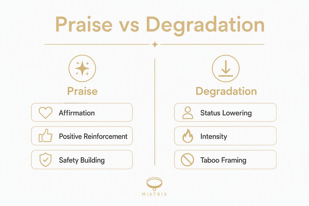 Infographic comparing praise and degradation concepts