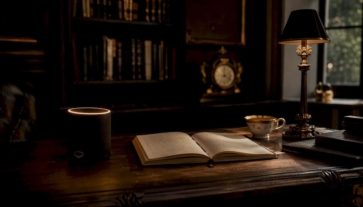 Voice assistant device in dark study