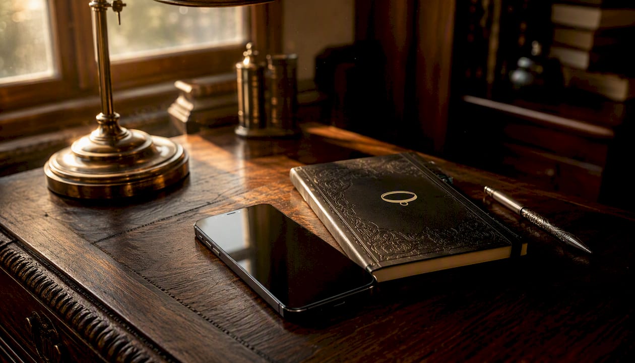 Smartphone with privacy on dark desk