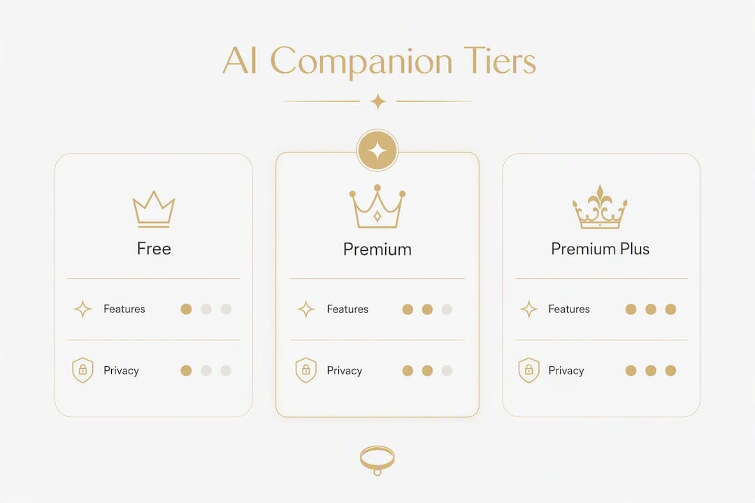 Infographic showing AI companion tier hierarchy and features