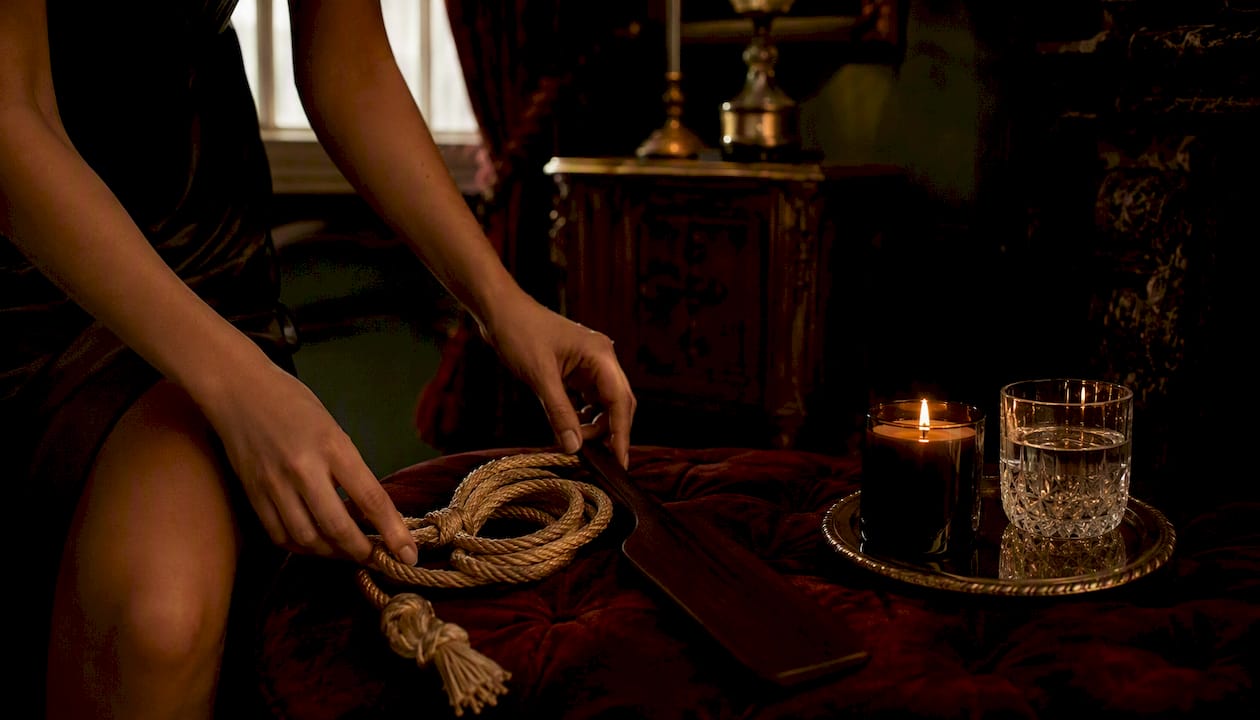 Hand placing consent ritual items on table