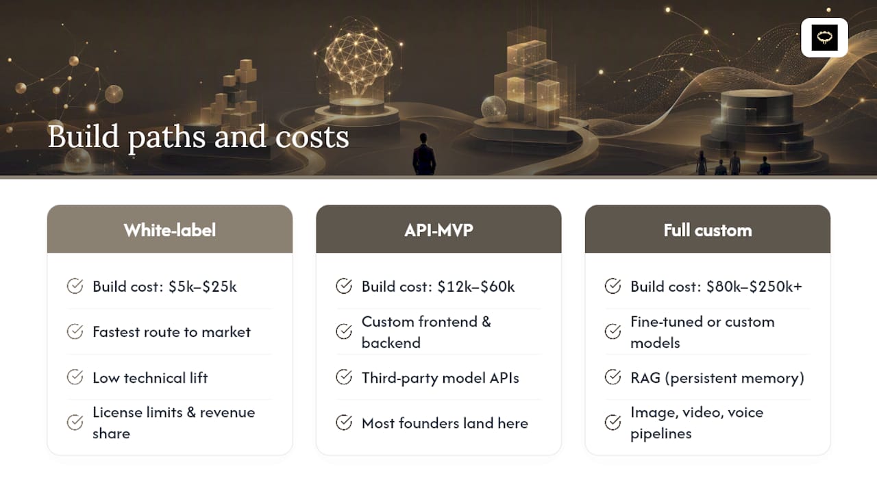 Comparison of adult AI app build cost paths