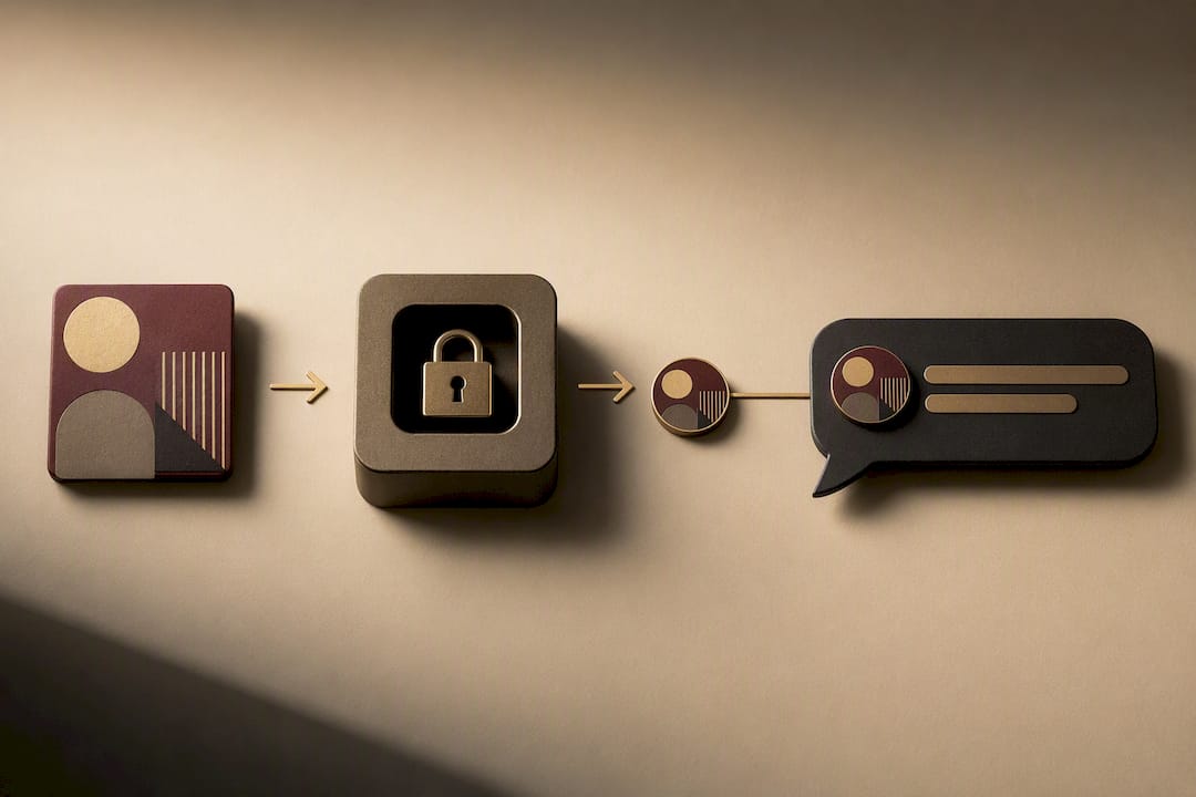 Illustrated pre-upload asset and message flow