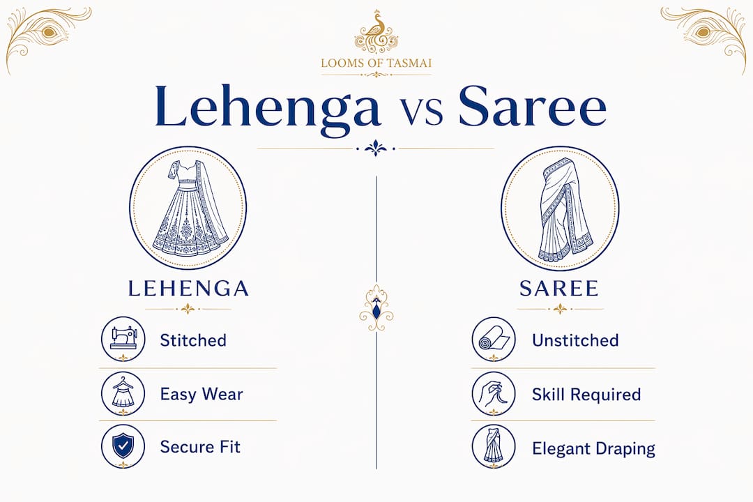 Infographic comparing features of lehenga and saree