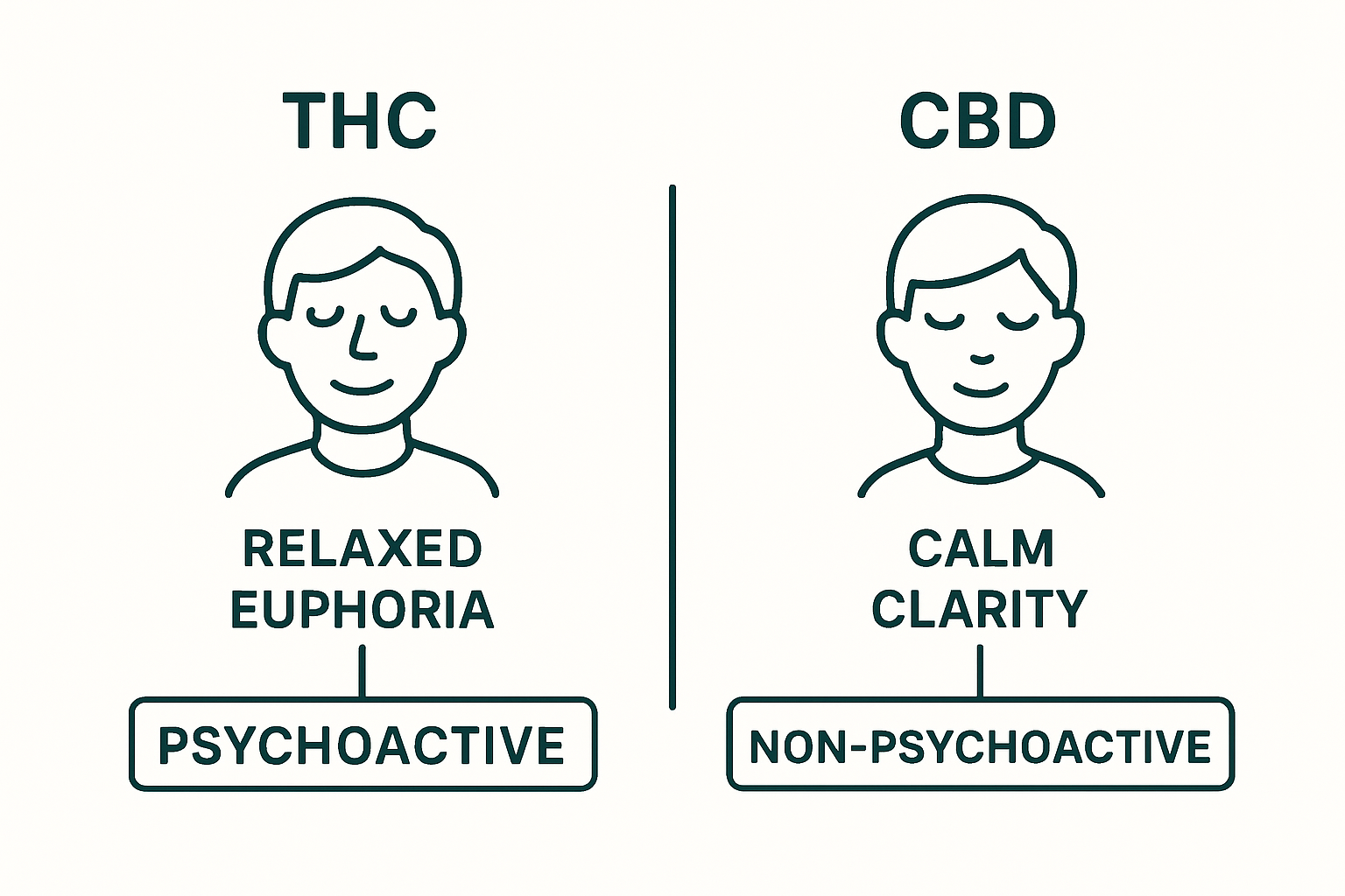 Infographic visual comparing THC versus CBD effects