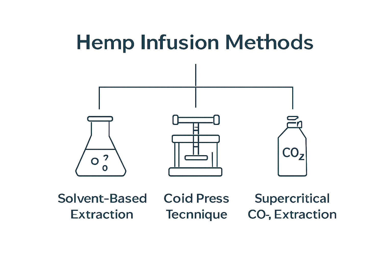 Infographic illustrating three hemp infusion extraction methods