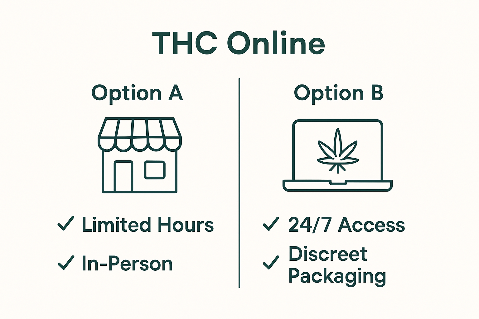 Comparison of in-store vs online THC shopping benefits infographic