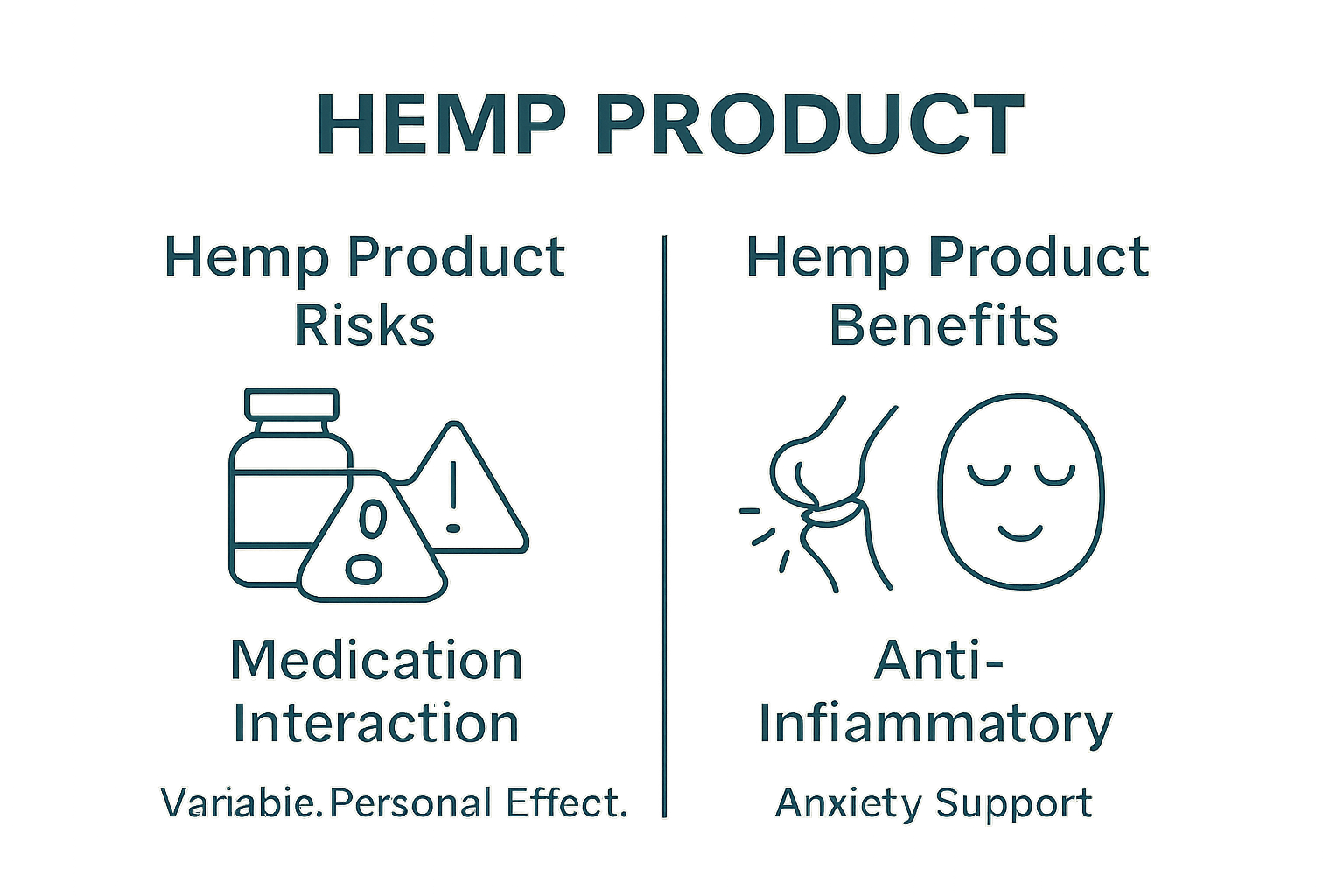 Simple infographic comparing hemp product risks and benefits