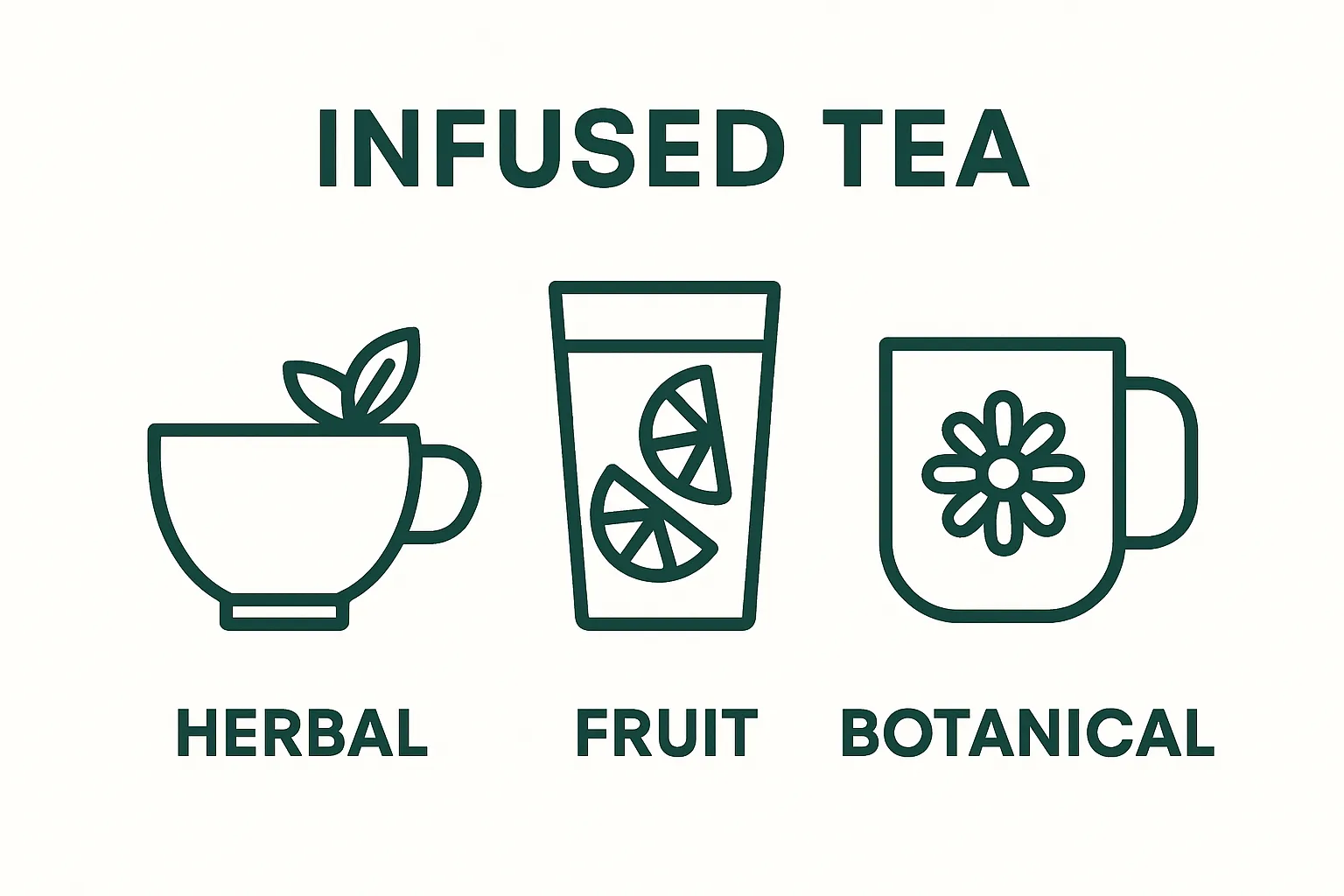 Infographic showing three infused tea varieties: herbal, fruit, botanical