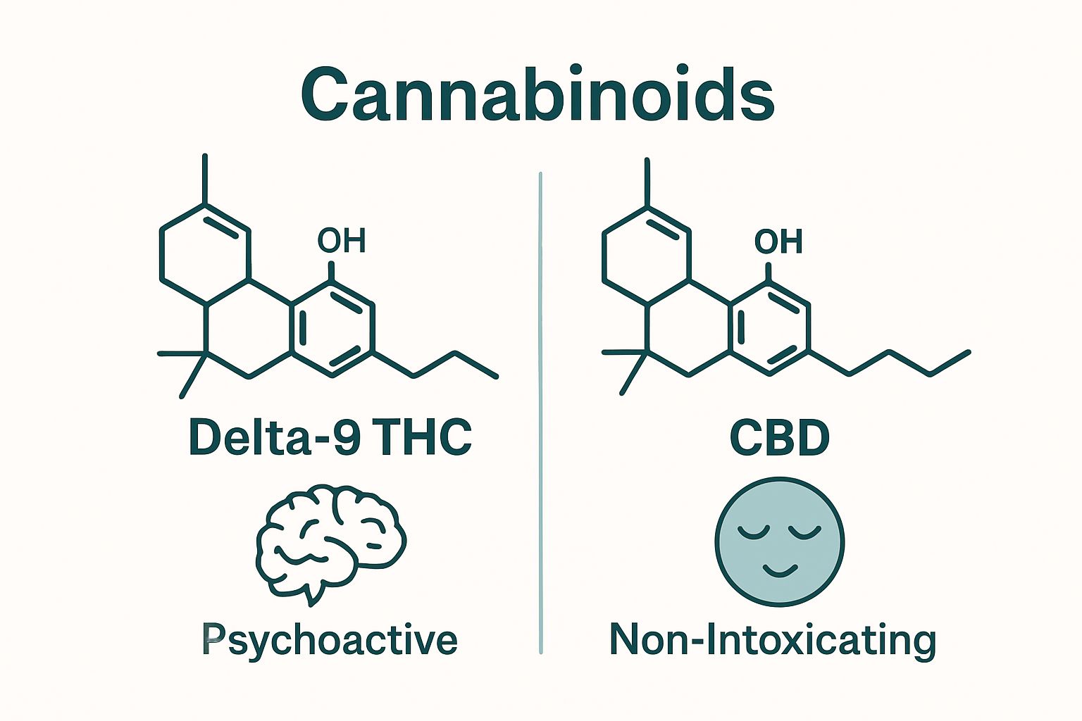 Comparison of delta-9 THC and CBD psychoactive properties