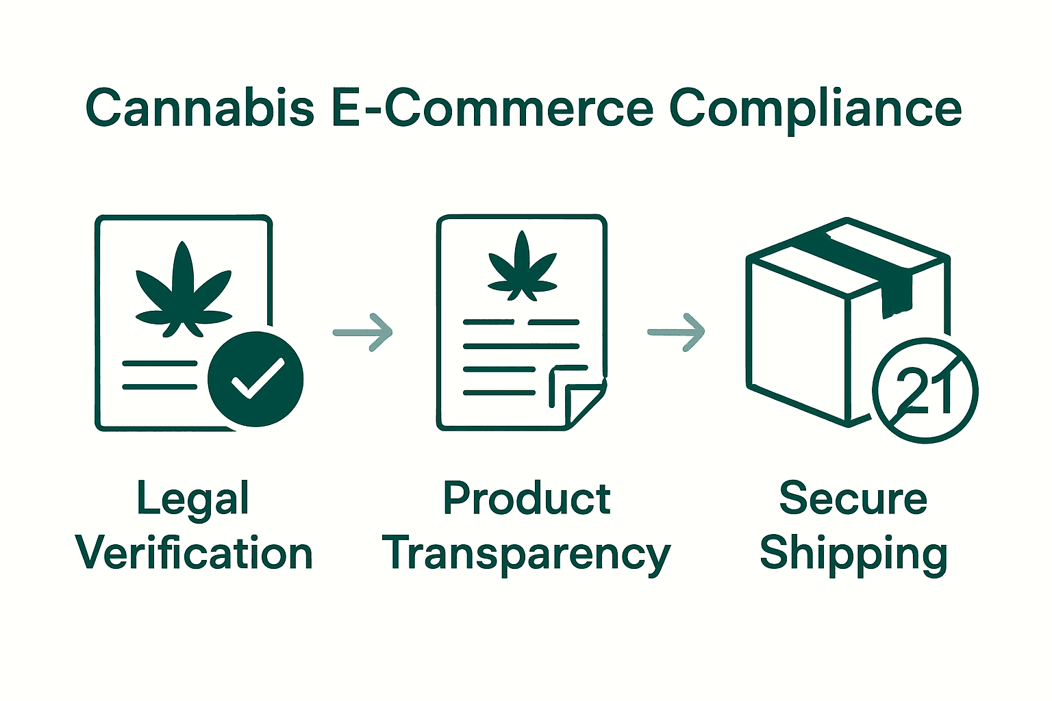 Three-step process infographic for cannabis e-commerce compliance