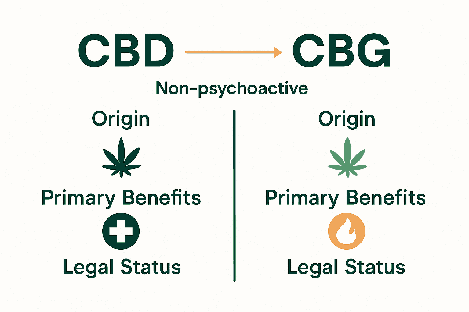 Infographic comparing CBD and CBG differences and benefits.