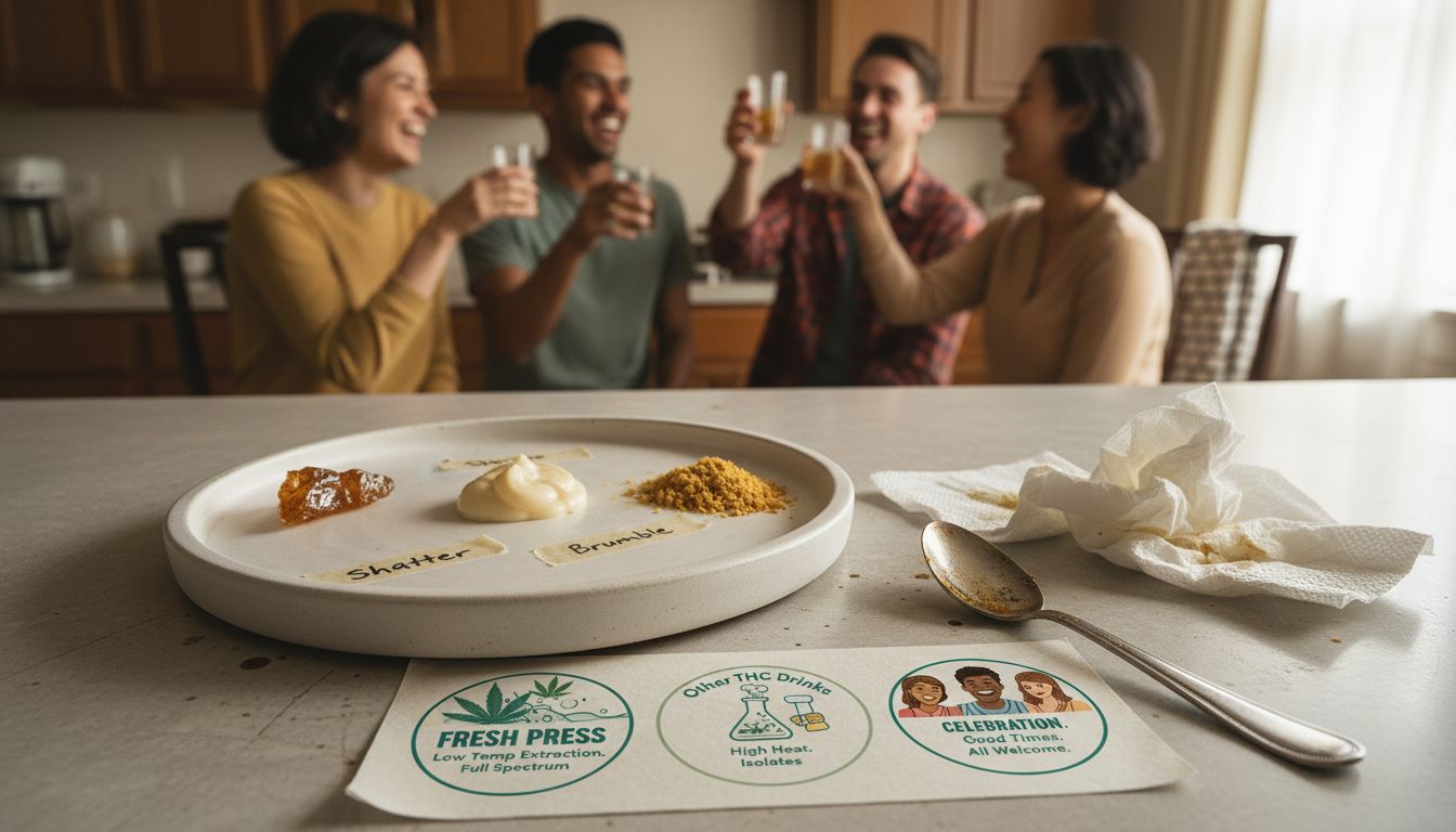 Three types of cannabis wax on labeled tray