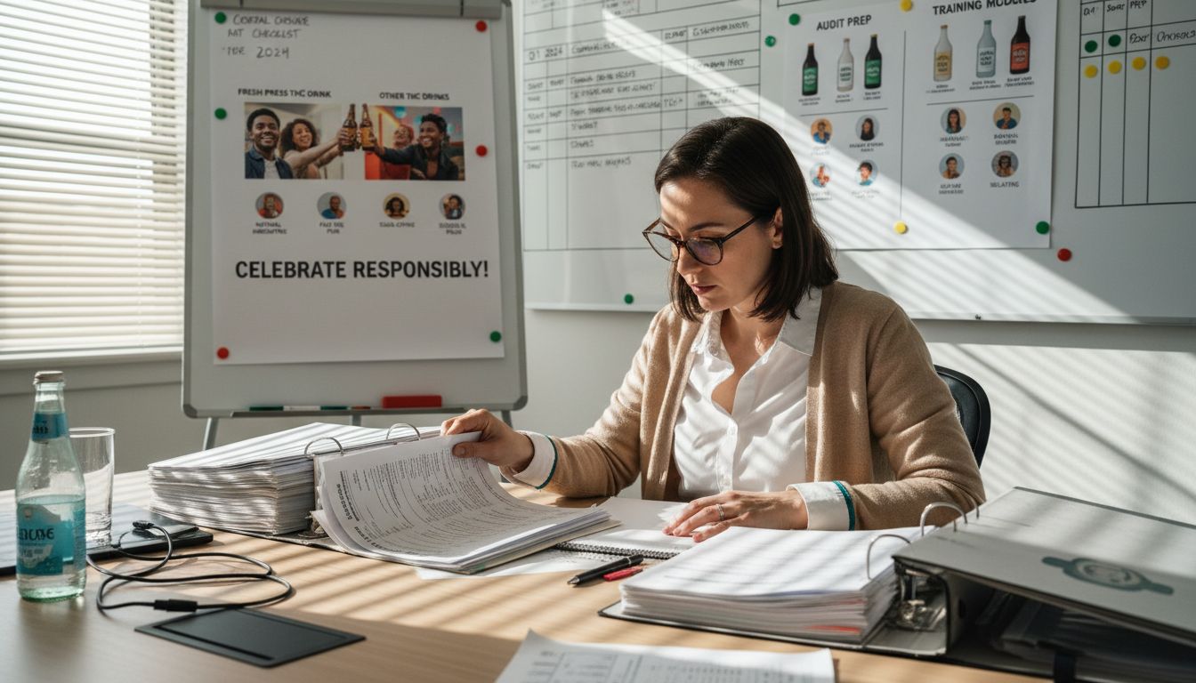 Compliance officer reviewing cannabis regulations paperwork