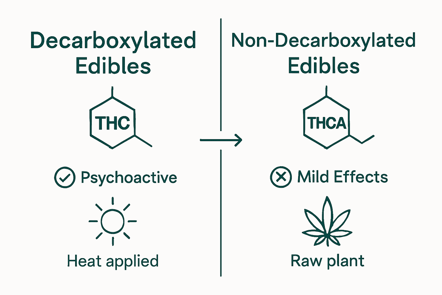 Comparison infographic decarb vs non-decarb edibles