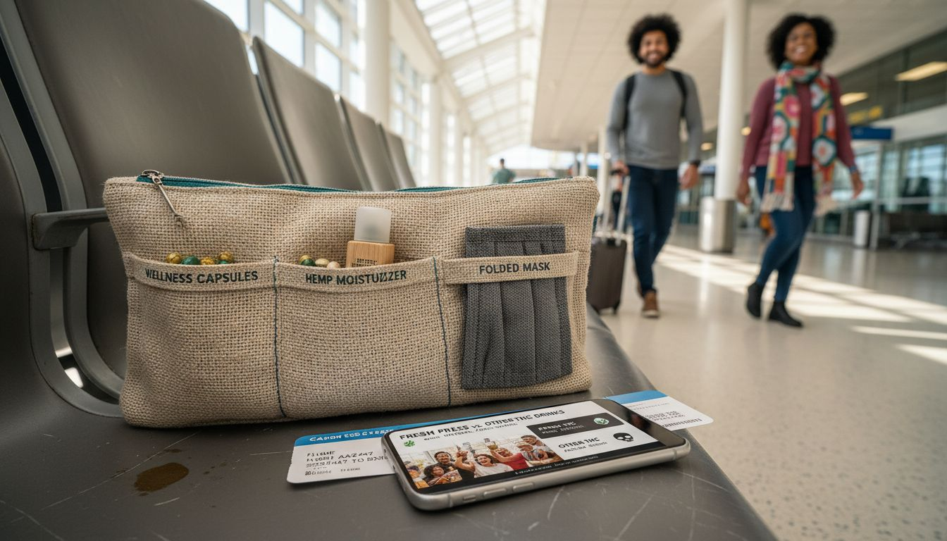 Open hemp organizer pouch with labeled sections