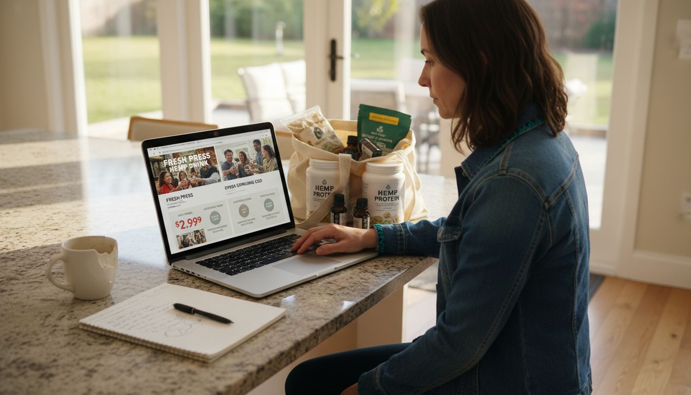 Person shopping online for hemp products