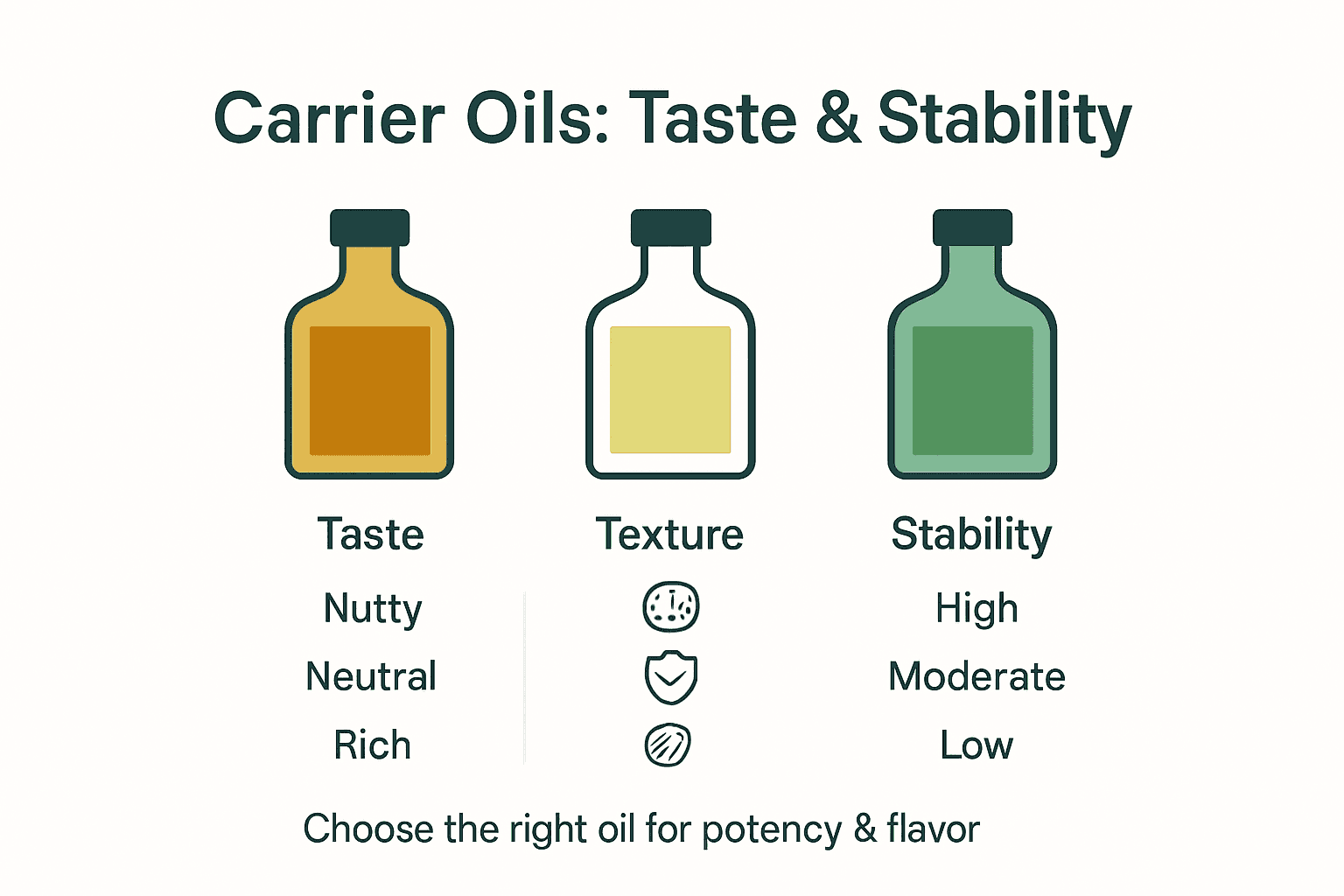 Infographic comparing carrier oils taste and stability