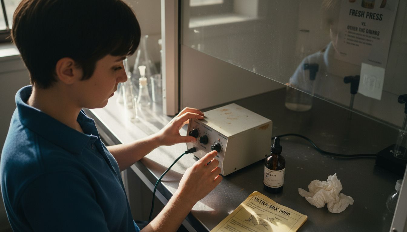 Scientist adjusting cannabis nanoemulsion mixer