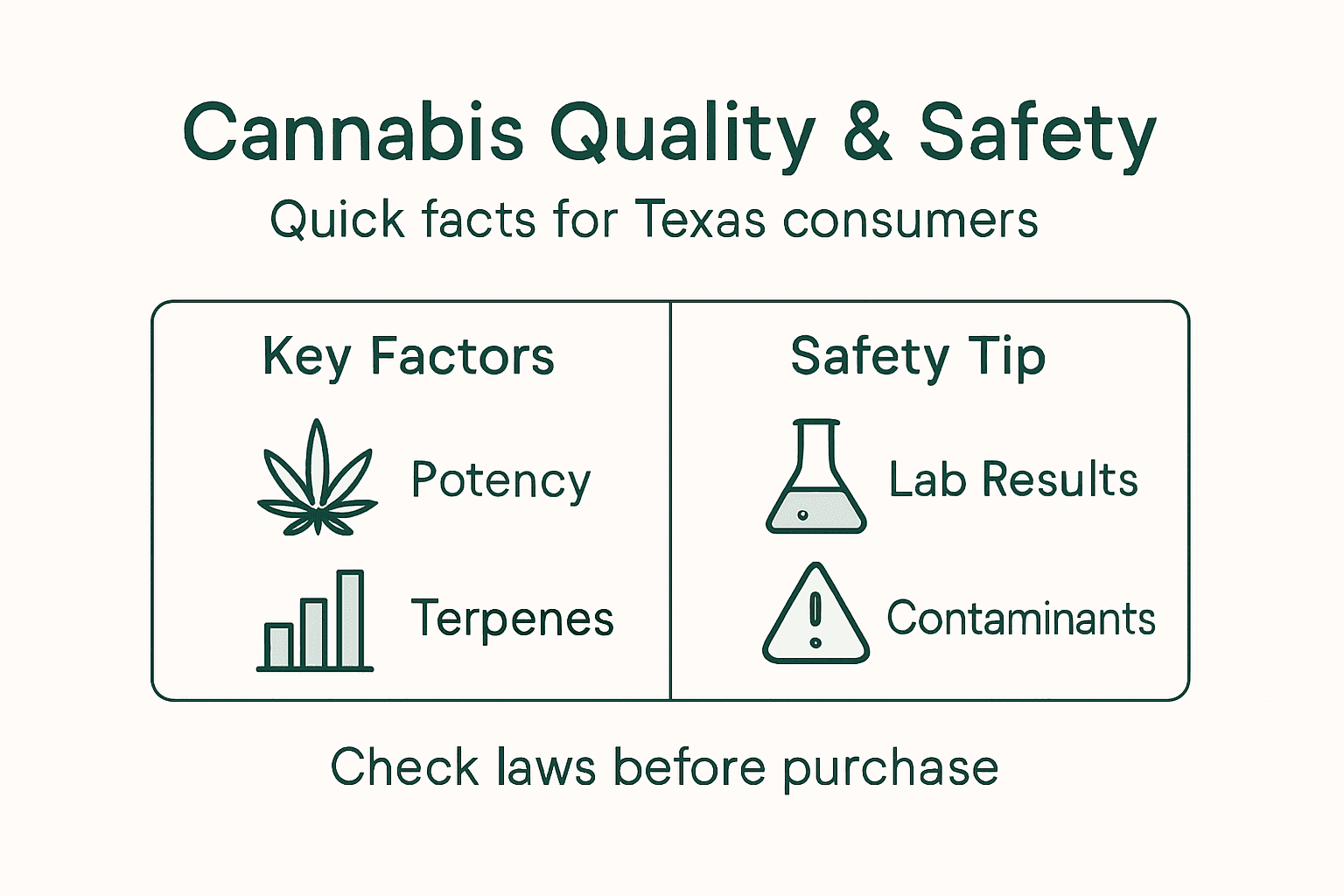 Infographic on cannabis safety and quality factors in Texas