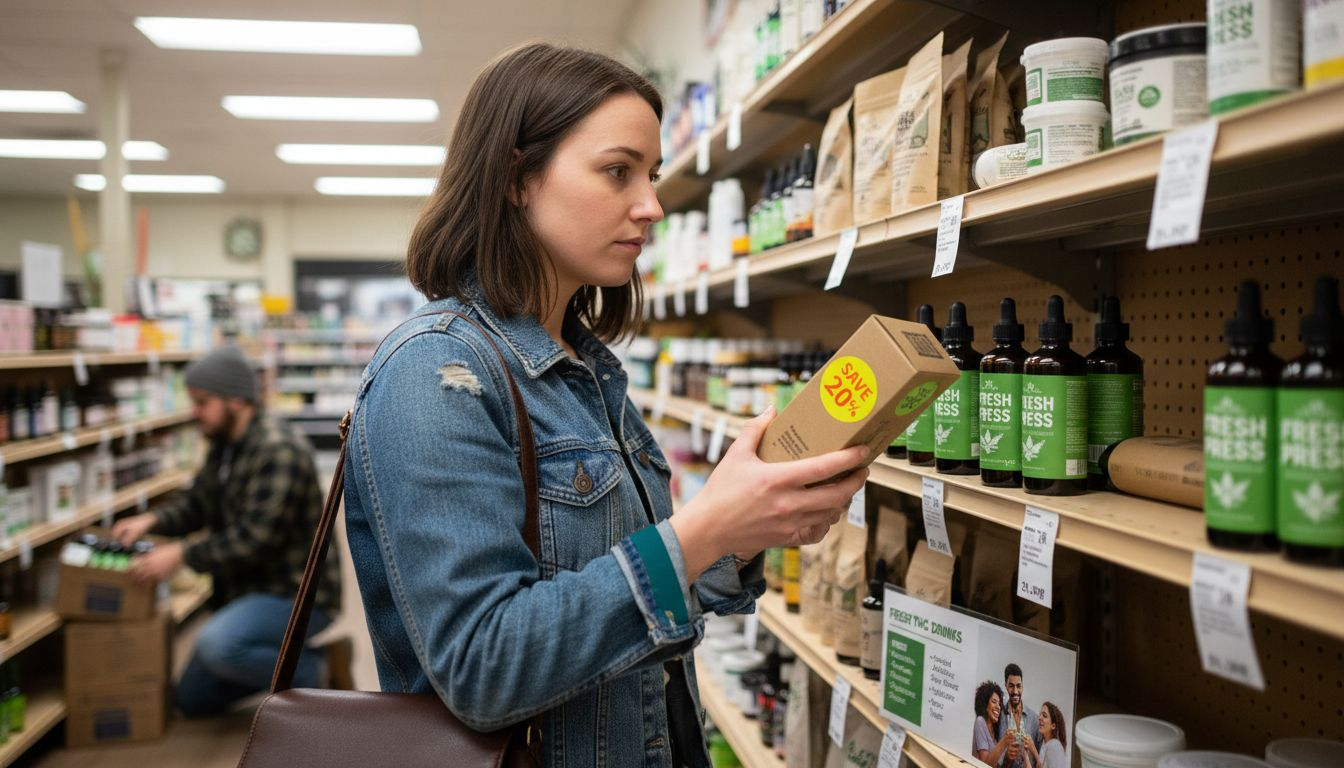 Customer choosing sale hemp product in store