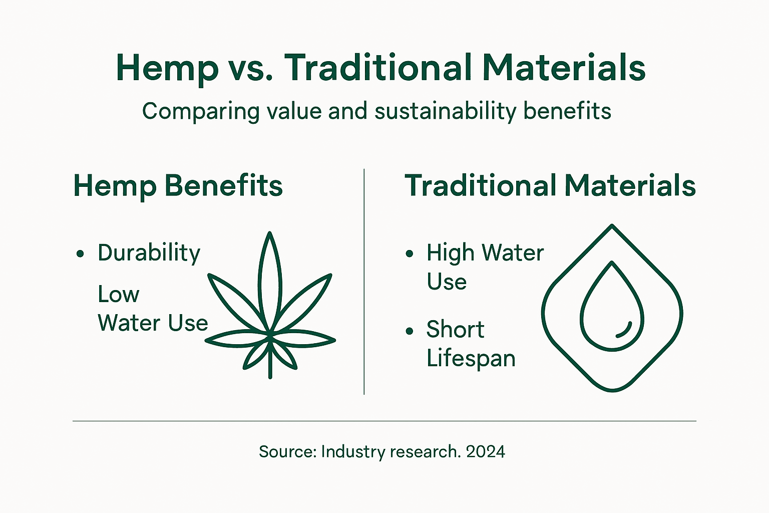 Infographic compares hemp and traditional material benefits
