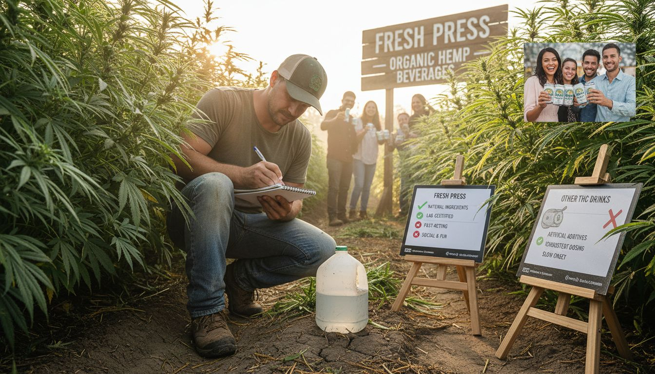 Farmer inspecting sustainable hemp plants at sunrise