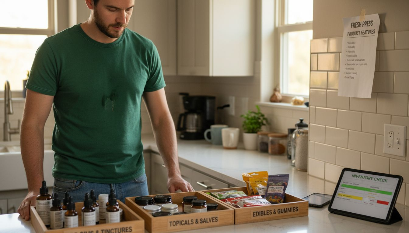 Man sorting hemp products by category