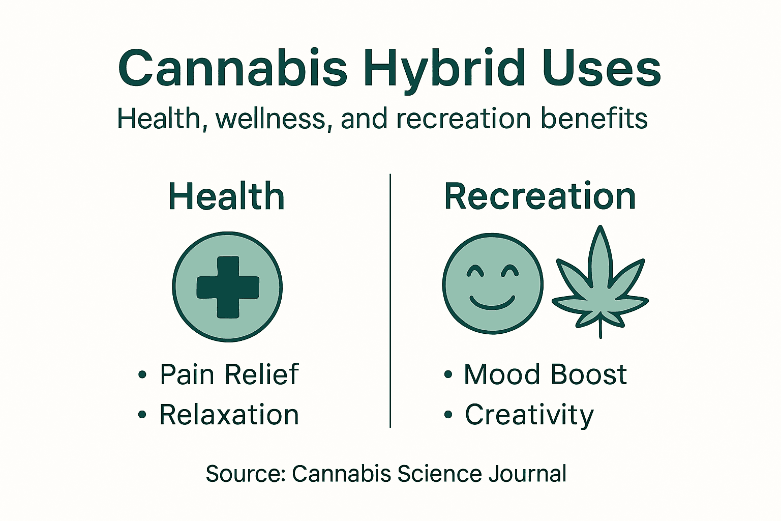 Infographic showing cannabis hybrid health and recreational uses