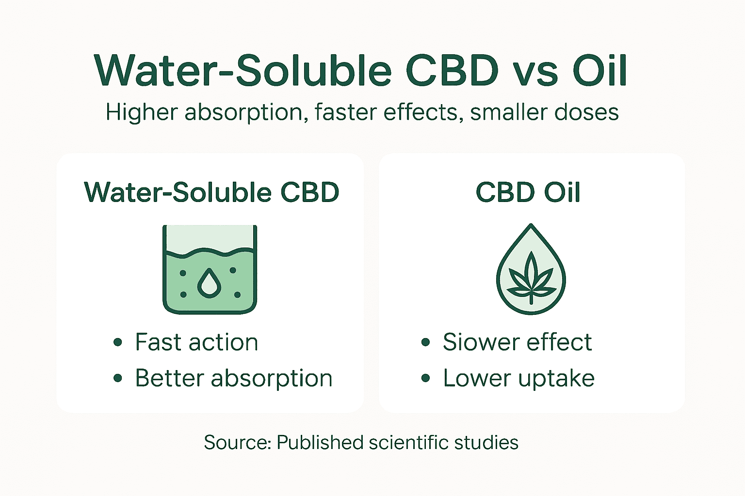 Infographic comparing water-soluble CBD and oils
