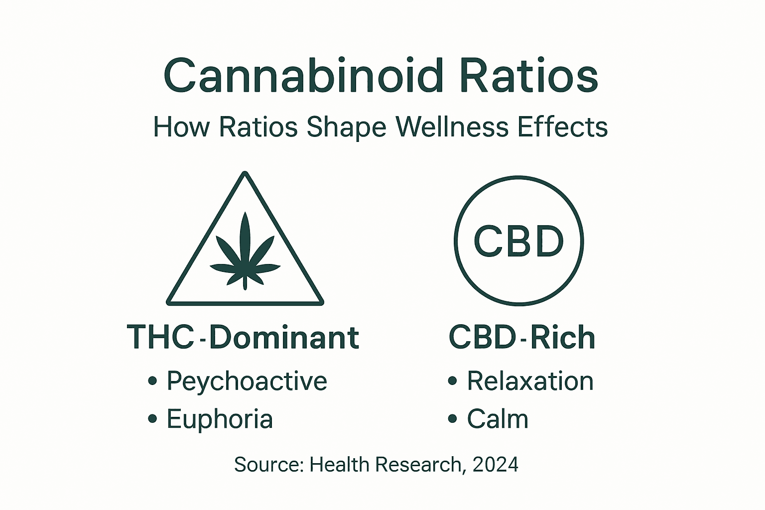 Infographic contrasting THC-dominant and CBD-rich effects