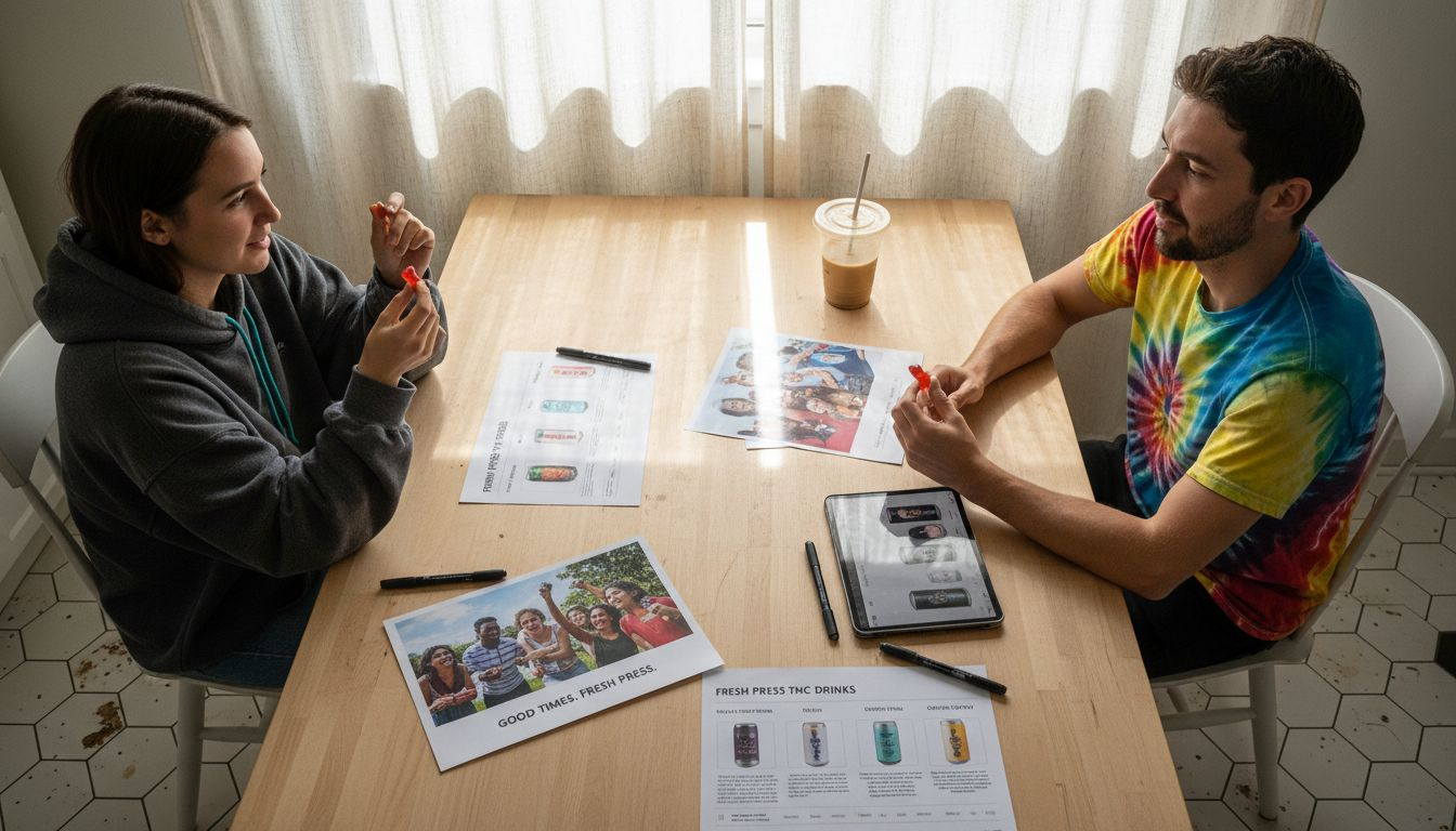 Designers reviewing cannabis Instagram visuals