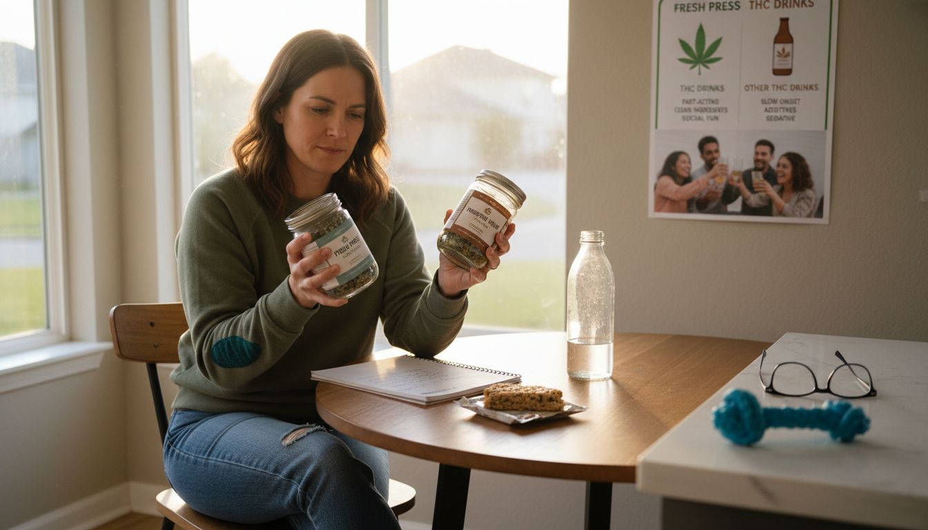 Woman comparing CBD and THC products