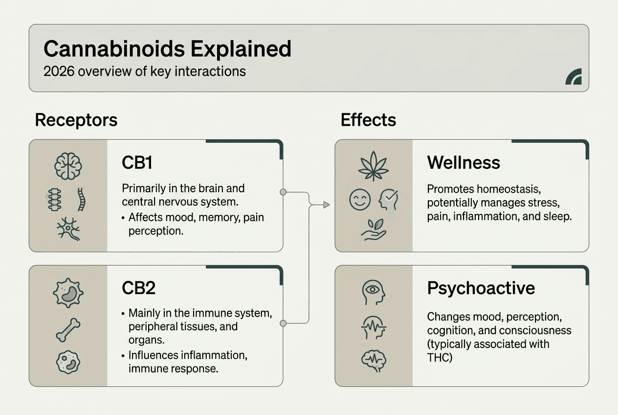 Infographic summarizing cannabinoid receptors and effects
