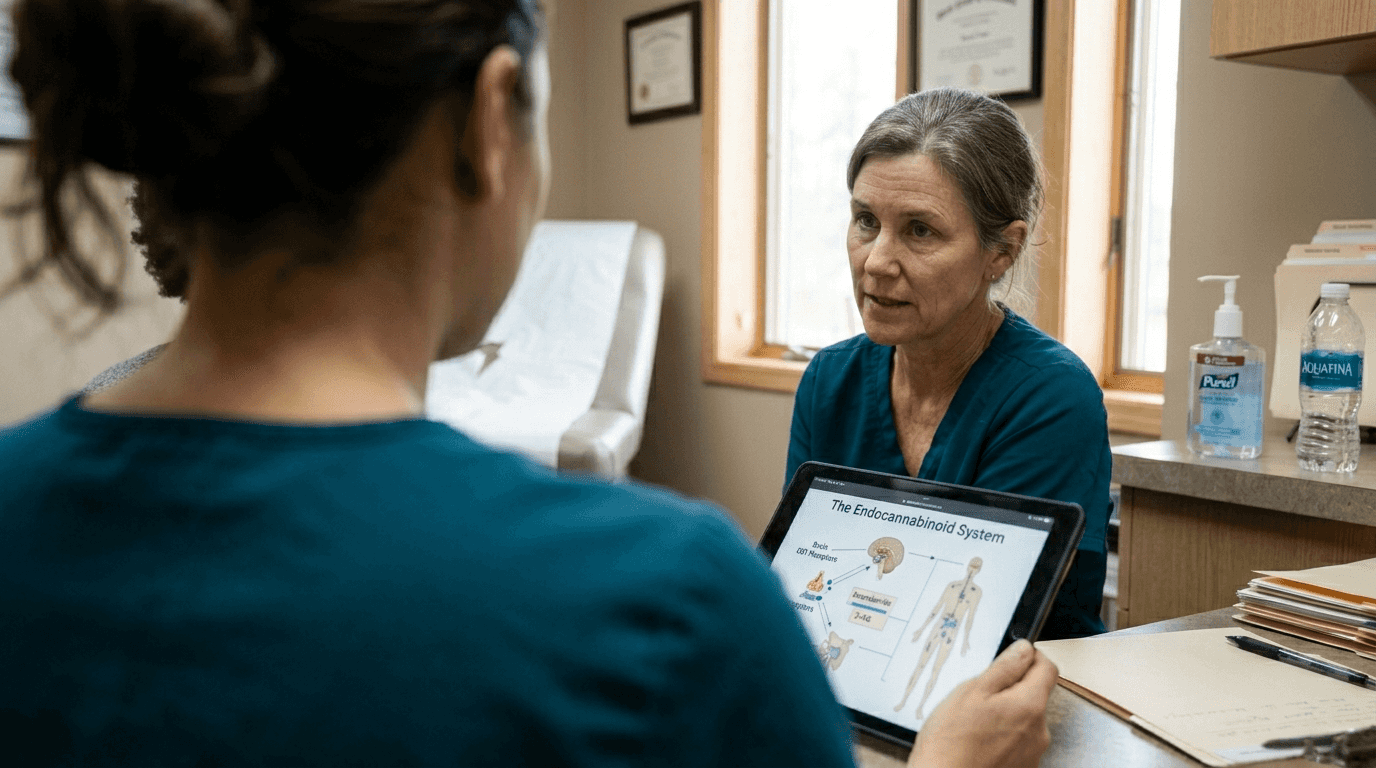 Doctor explains cannabinoids using digital diagram