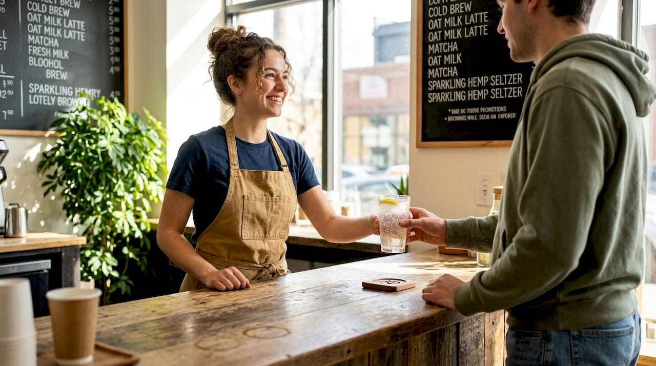 Barista serves cannabis-infused drink in café