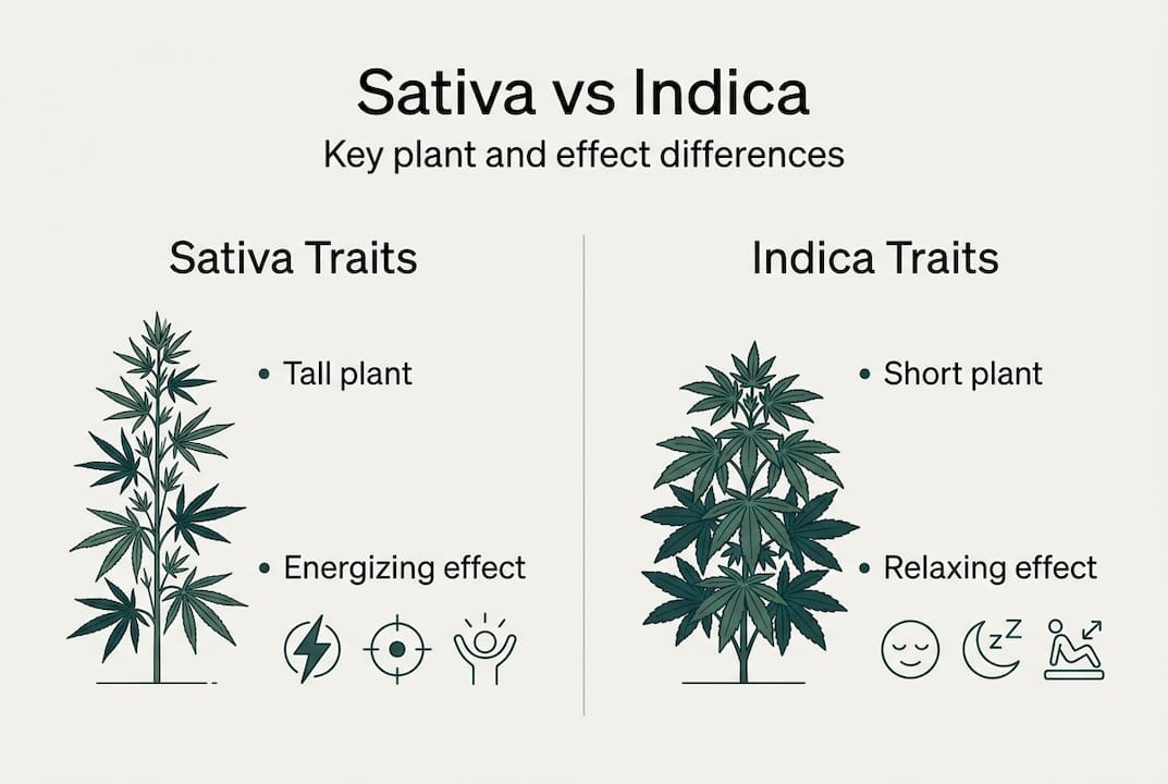 Infographic highlighting sativa and indica traits